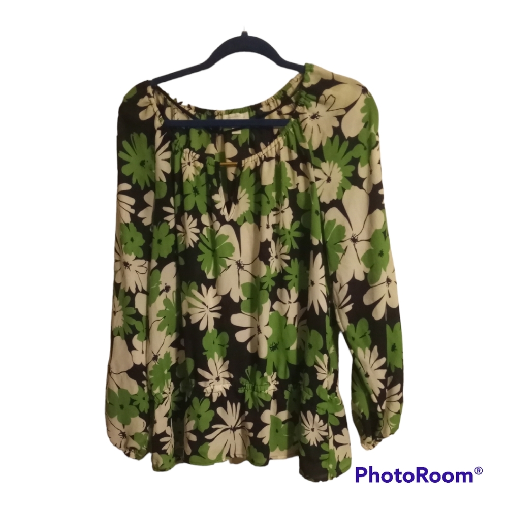 Charter Club xl blouse.  Green, blue,  and white.